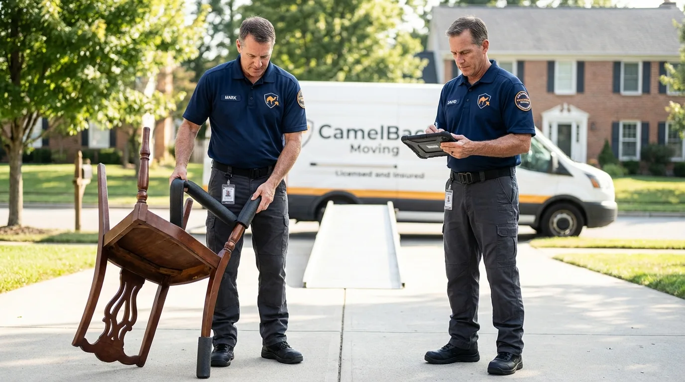 Movers inspecting furniture for damage prevention before loading in Sherrills Ford, NC