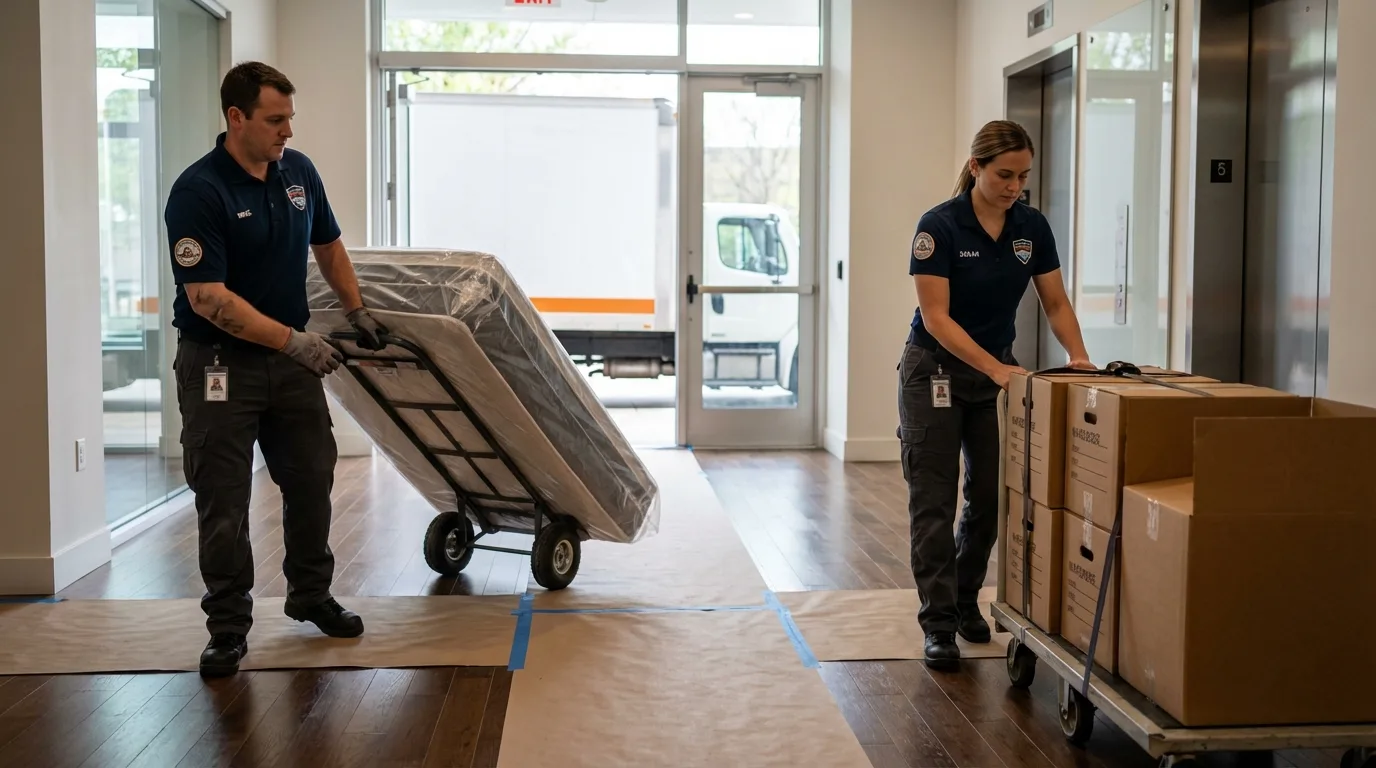 Professional apartment movers loading elevator in Sherrills Ford, NC